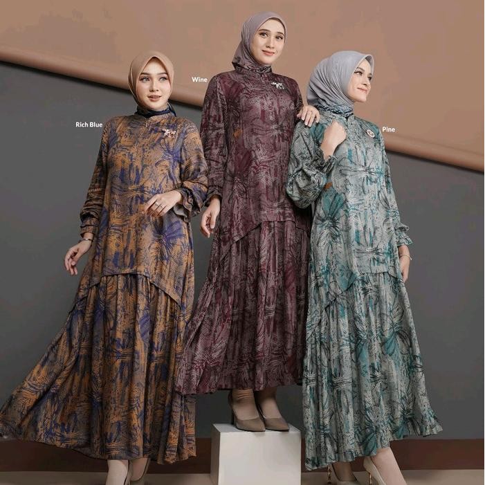 RAVEELZA SERIES midi dress scarf Nadheera Luxury Griya Qaireen Cantik Mewah Muslim Simple Gamis