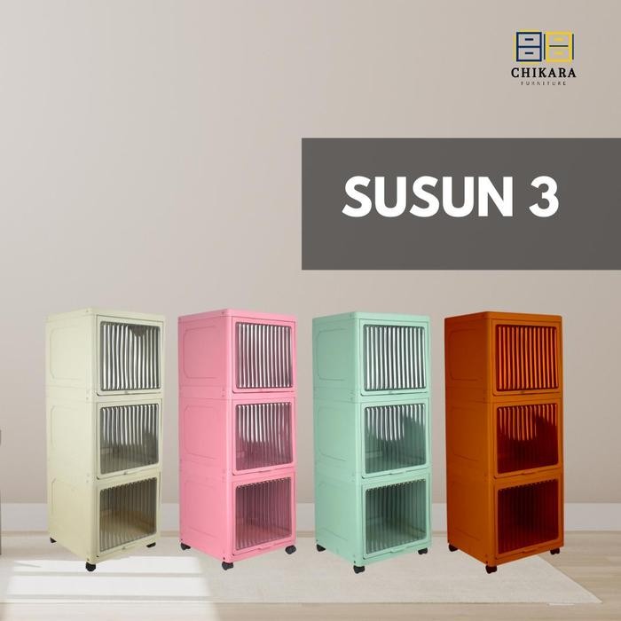 Chikara 3 Susun Ocla Flip Up Lemari Plastik Pintu Transparan Lemari Susun Plastik Lemari Pintu Geser