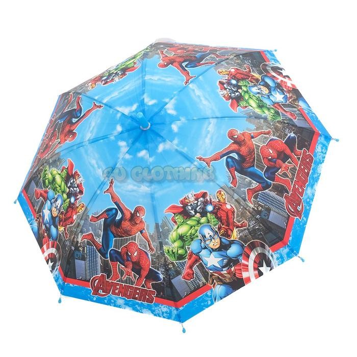 Payung Anak Superhero / Marvel Jagoan / Semi Transparan / Payung Tongkat Anak Dof - 262 Pasti Ori