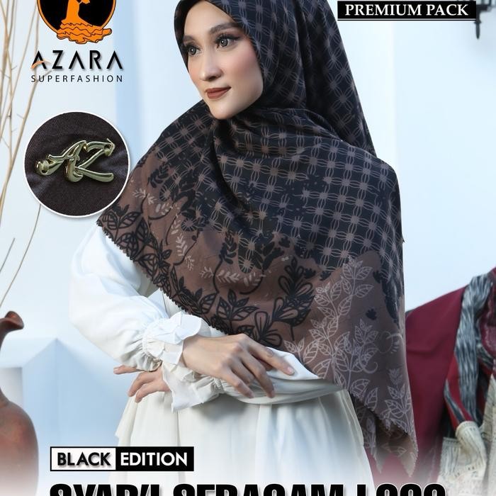 AZARA HIJAB SEGI EMPAT VOAL MOTIF SYARI BLACK EDITION PACKING POUCH 5 PCS