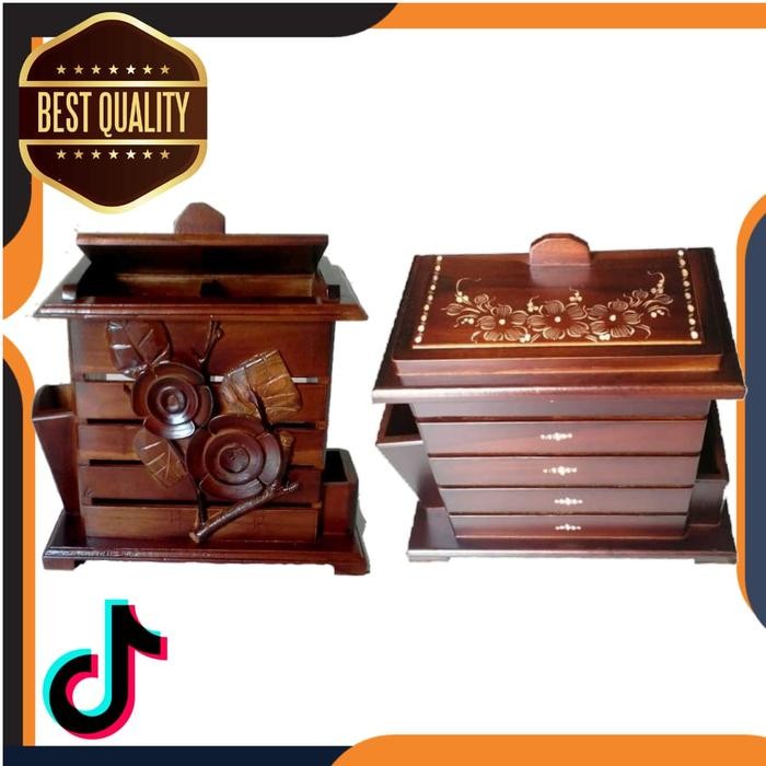 Tempat sendok garpu tutup kayu jati ukir