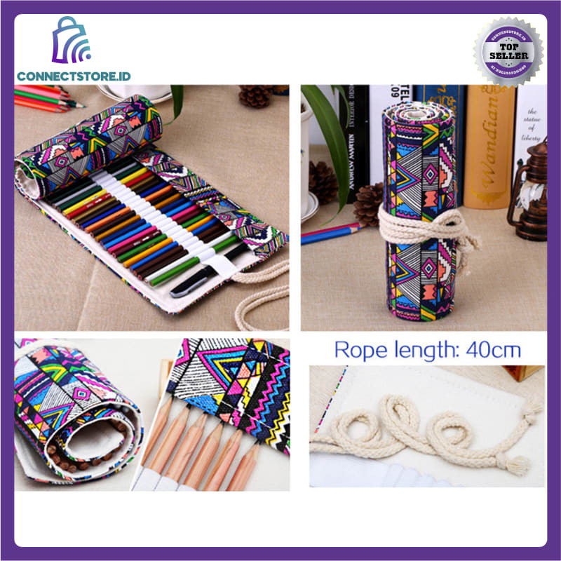 

Tas Tempat Pensil Gulung Canvas 48 Slot 20.5x56cm-Multi Warna