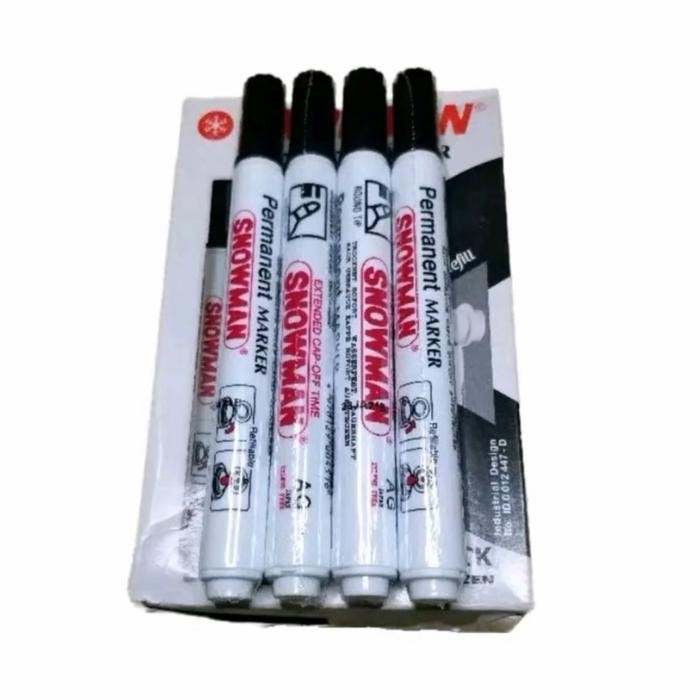 

[ 12 pcs ] spidol hitam permanent besar snowman AG-12 murah lusinan untuk papan tulis bisa dihapus