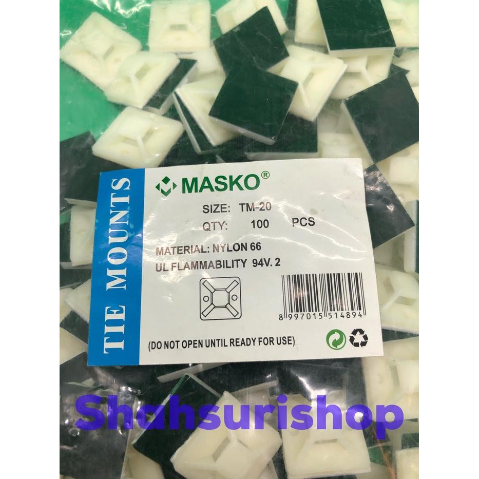 

TIE MOUNT 20X20 mm MERK MASKO PREMIUM QUALITY PEREKAT KABEL TIES