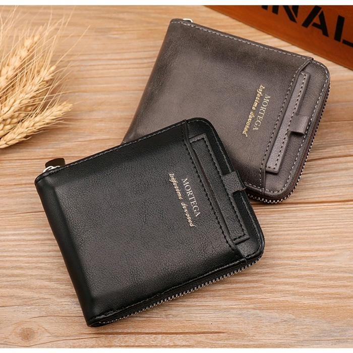 dompet lipat dompet pria dompet resleting zipper bahan kulit PU Kartu Uang mortega keren stylish