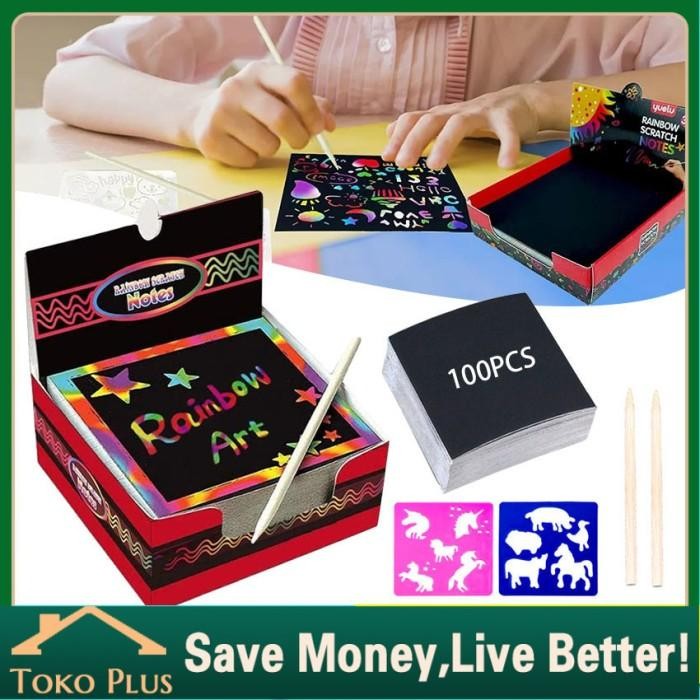 

100pcs Kertas Gambar Scratch / Magic Rainbow Scratch / Scratch & Draw