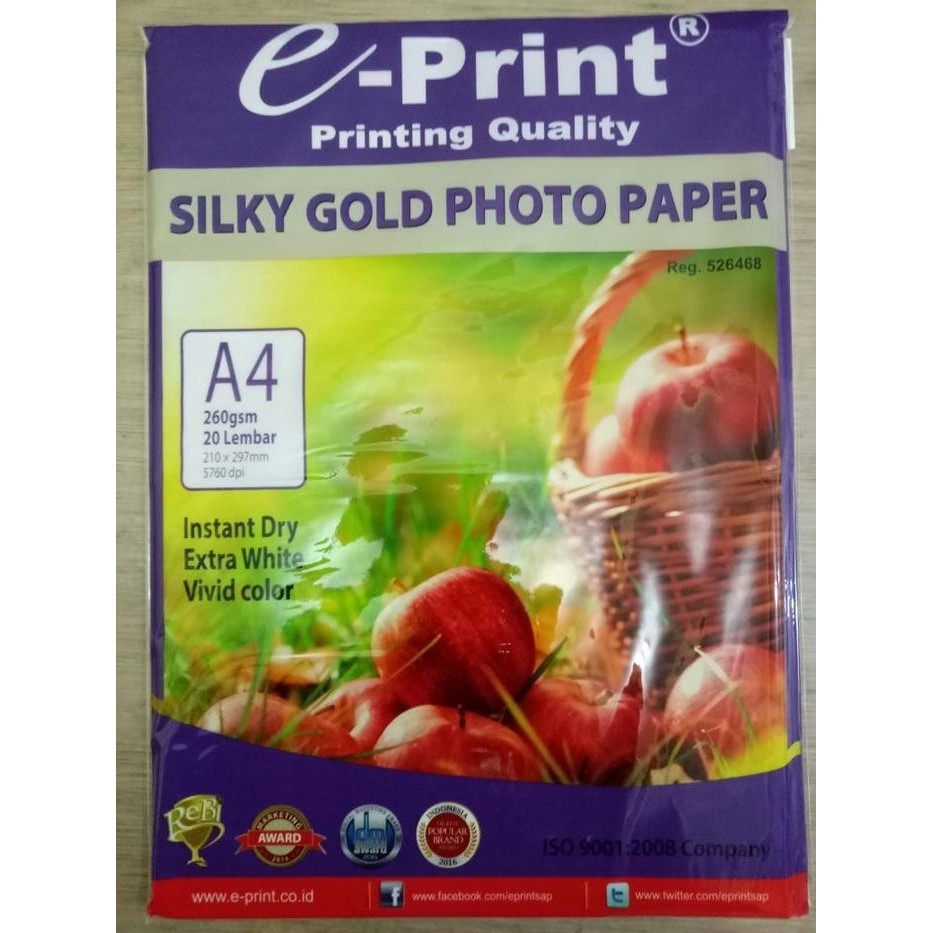 

Eprint Photo Paper - Silky Gold Paper Premium A4 260 Gsm 20 Sheets