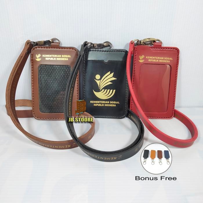 Tempat Id Card KEMENSOS Kulit / Id Card Holder Kemensos Gantung / name tag kemensos tali kulit