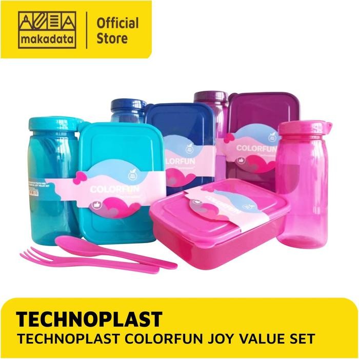 TECHNOPLAST COLORFUN JOY VALUE SET / SET KOTAK BEKAL TECHNOPLAST / LUNCH BOX SET (1 SET)