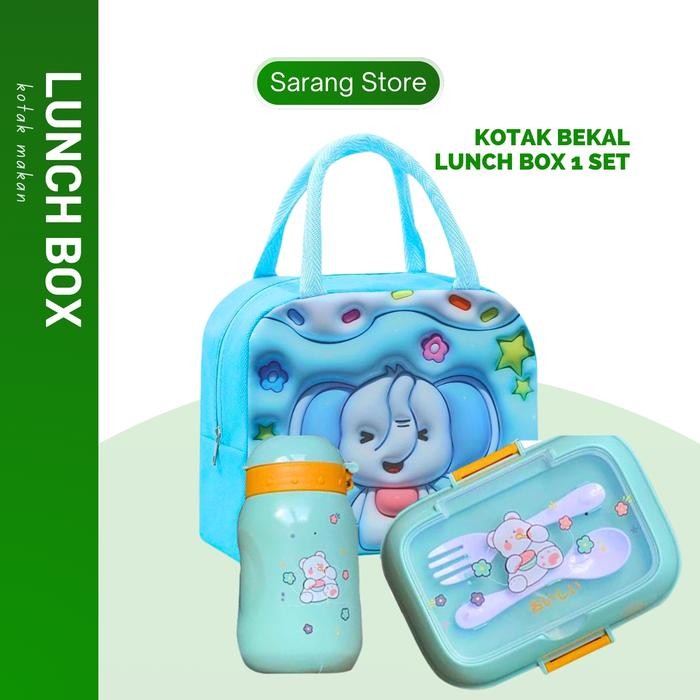 Kotak Tempat Makan Kuromi Set Bekal Makan Anak Sekolah TK SD Perempuan Laki Laki Lunch Box Lucu Anti