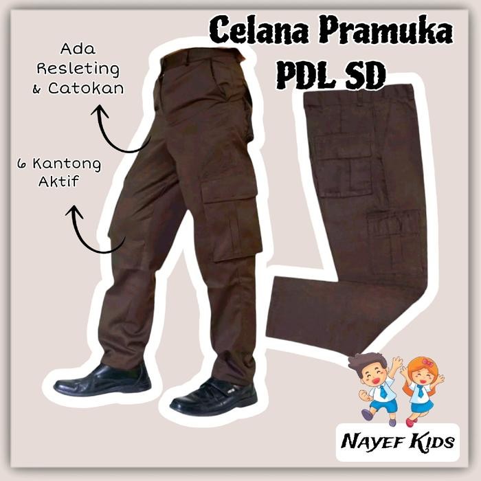 Celana Pramuka PDL Cargo SD 6 Saku Seragam Sekolah Celana Pramuka SD Celana Lapangan Panjang Hitam