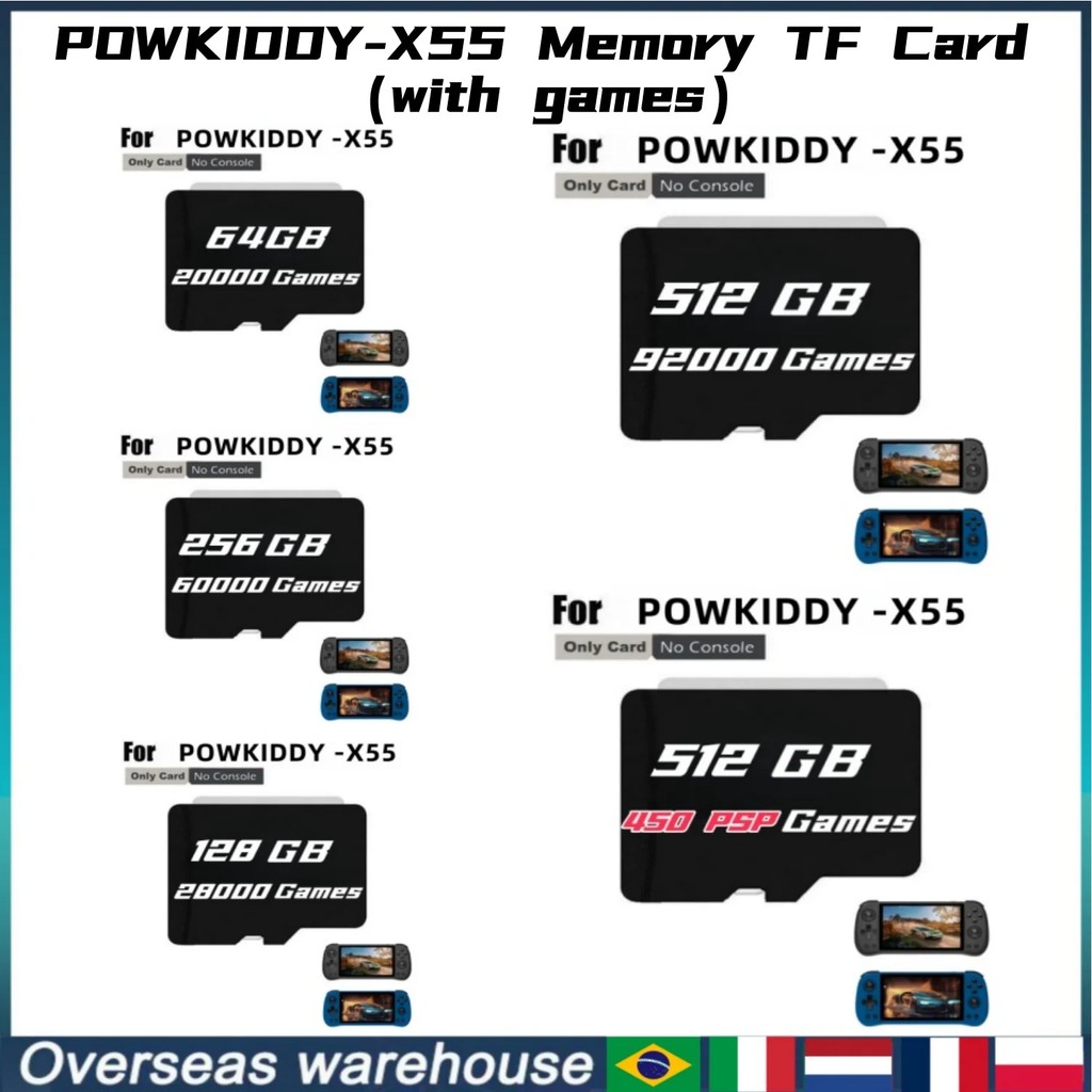 For POWKIDDY X55 Retro Handheld Game Console TF Card Preloaded Games