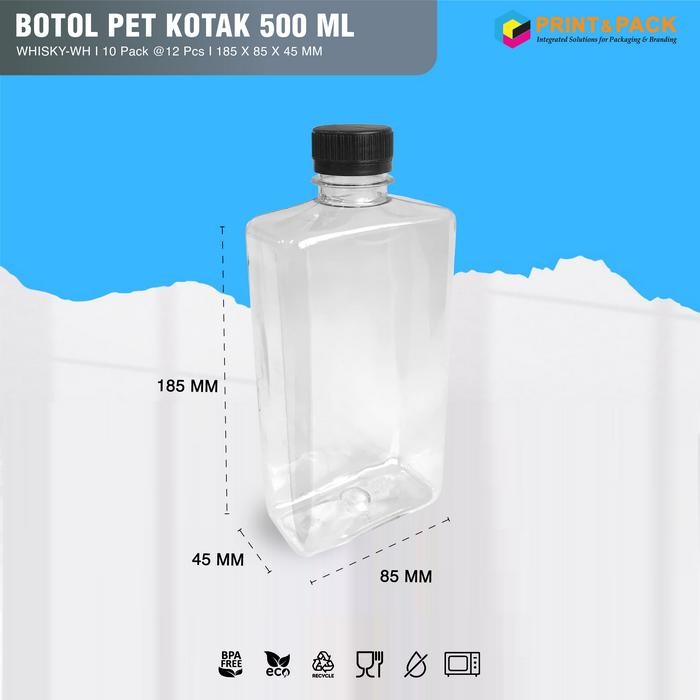 Botol PET Kotak 500ml / Botol Kopi Unik isi 12pcs / Botol Plastik