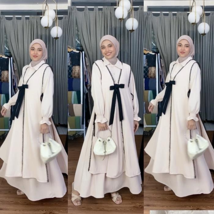 Joley Cloth - Almaira 2In1 Dress + Outer Baju Gamis Kekinian Outfit Kondangan Elegant Gamis Remaja