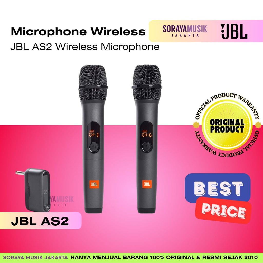 JBL AS2 Wireless Microphone – 2 MIC | Vocal Microphone | Wireless Mic | Garansi Resmi Original | Ori