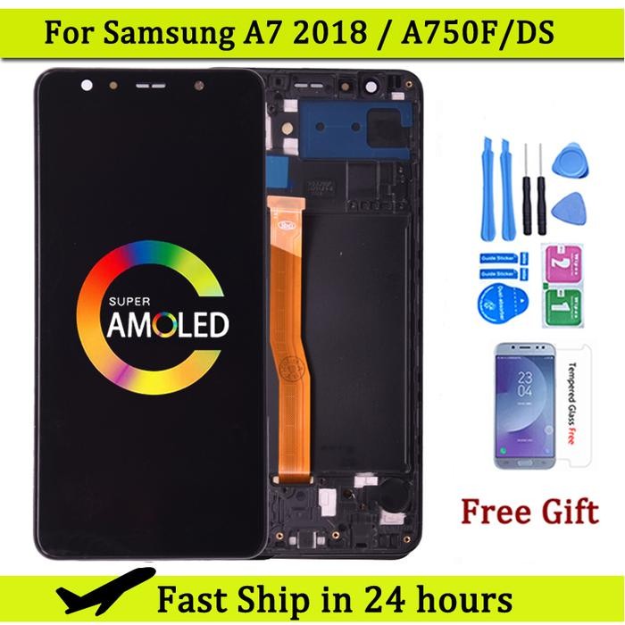 Super Amoled For Samsung A7 2018 A750 SM-A750F LCD Display with Touch Screen Digitizer Assembly For 