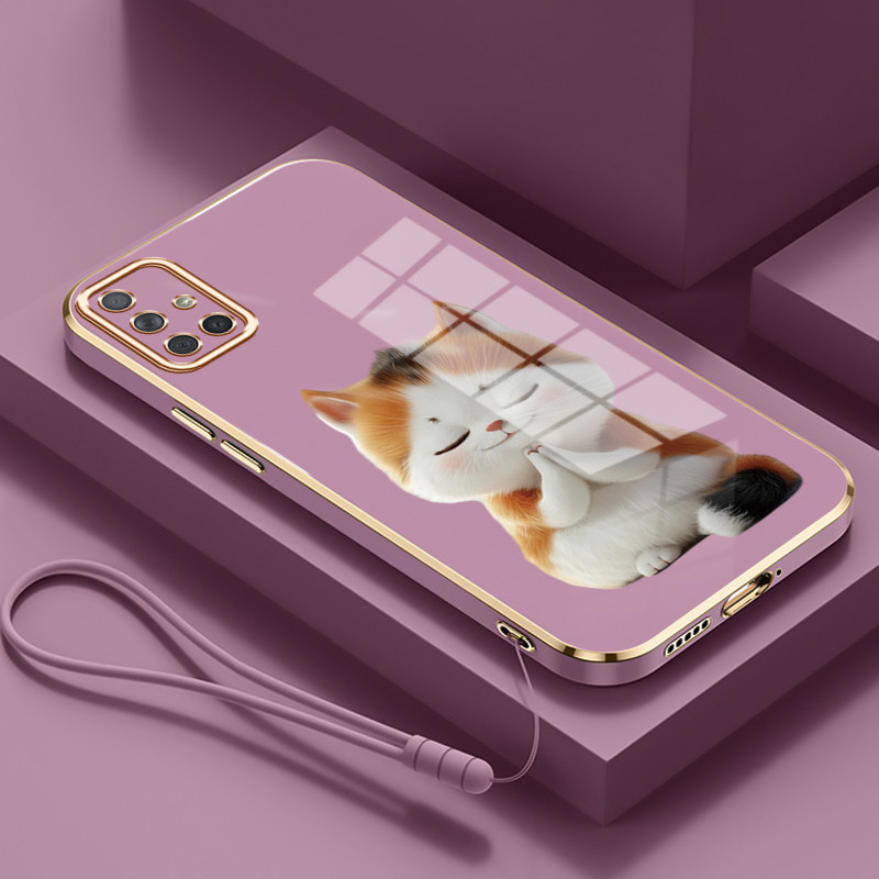 Casing Untuk Samsung Galaxy A71 Case Casing pola kucing imut Kasing HP Kesing Silikon Softcase tali 