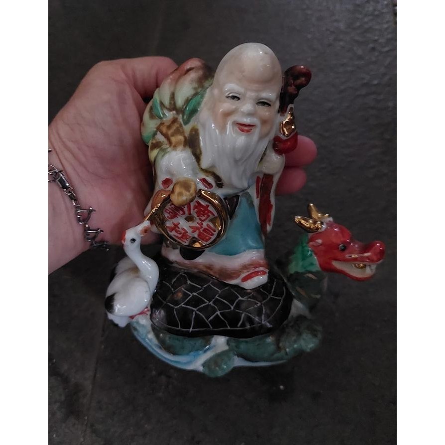 pajangan patung keramik china maitreya naik kura naga