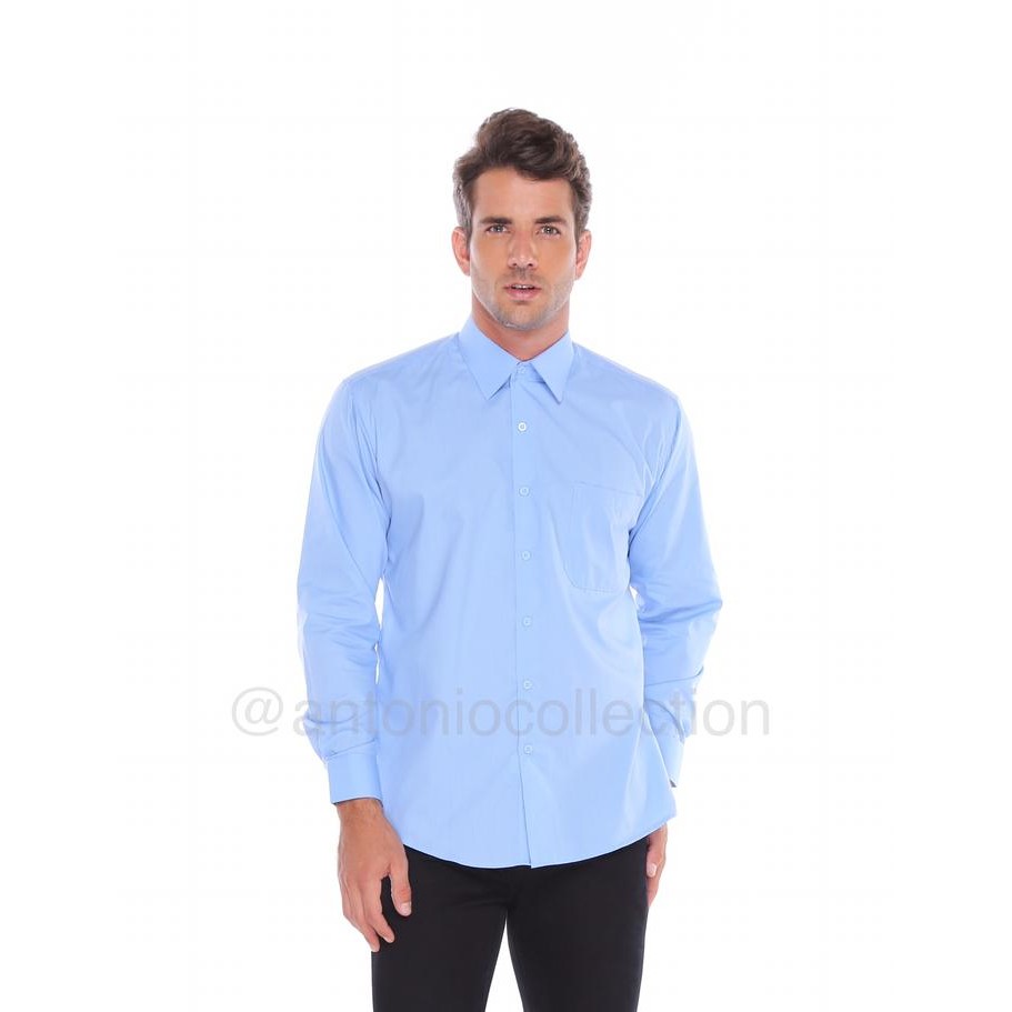 B13J Kemeja Pria Biru Langit Muda Polos Lengan Panjang / Baju Lapangan