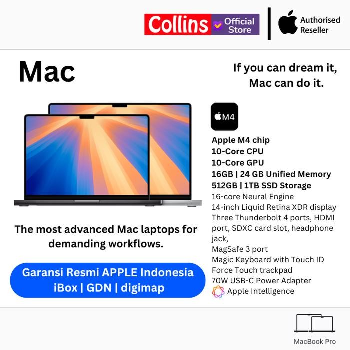 B2AG Apple Macbook Pro 14 M4 16Gb/24Gb Ram 512Gb/1Tb Ssd 10-Core Resmi Ibox