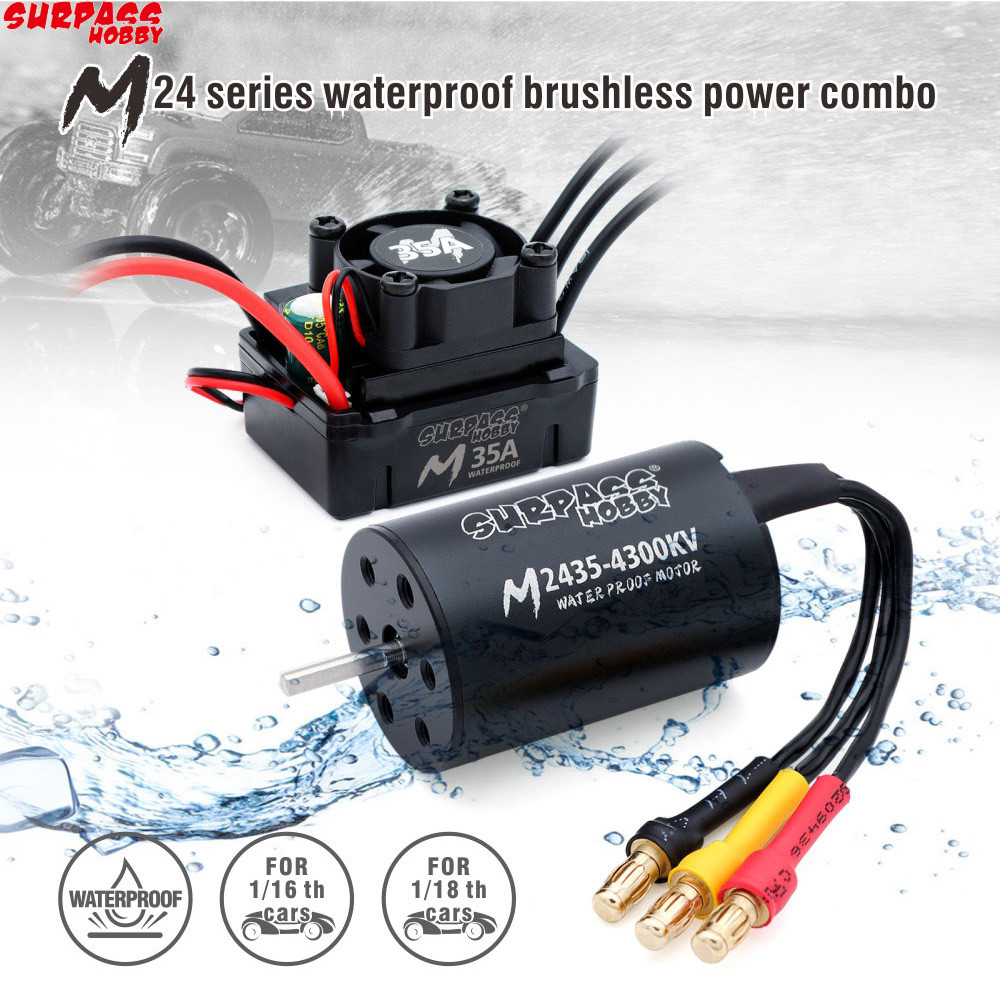 SURPASS HOBBY Waterproof Combo M2430/2435/2440 Brushless Motor W/ M35A ESC 2S for Wltoys 1/16 1/18 R