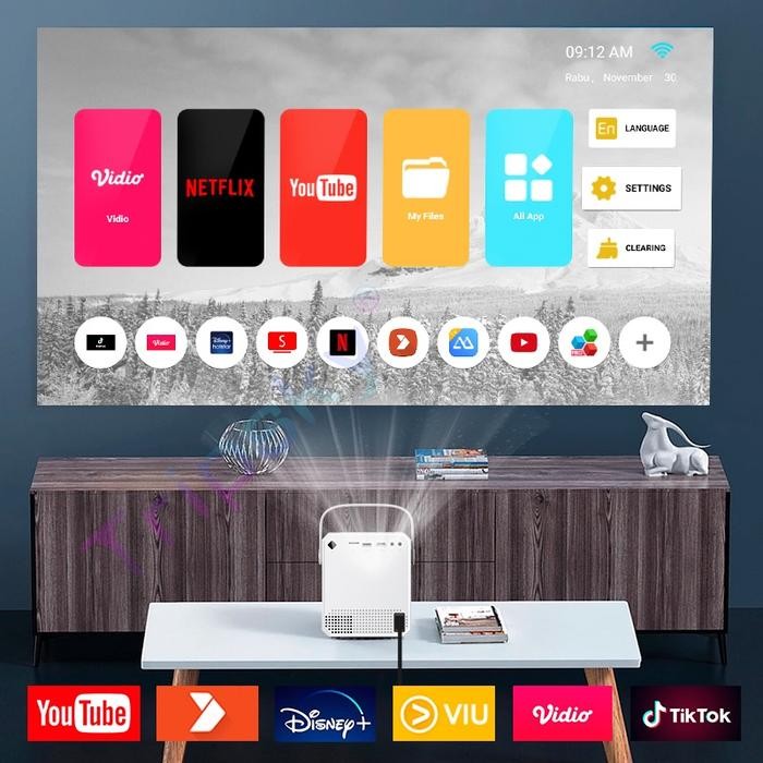 Tripsky Proyektor Mini T2Mini, Protable Proyektor Android Tv T2 Mini Projector For Home Theater,