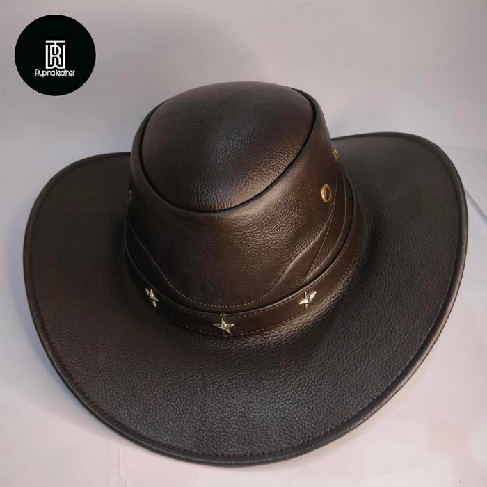 topi kulit pria original Koboy koboi laken Cowboy big size jumbo XXL