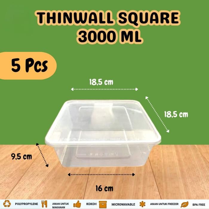 (Expert) (5pcs) Thinwall square / Thinwall kotak / Hiba / kotak multifungsi 1000ml 1500ml 2000ml