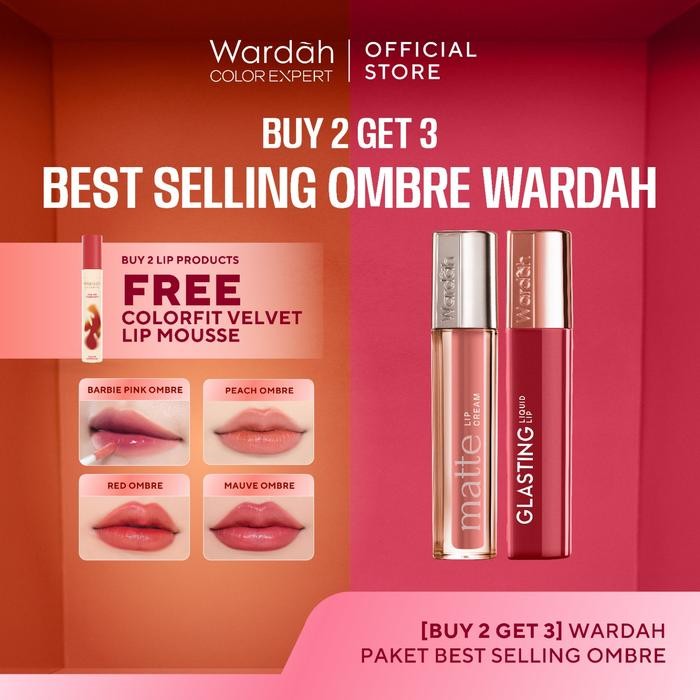 MJFQ [Bundle Ombre] Wardah Paket Ombre Glasting Liquid Lip + Matte Lip Cream