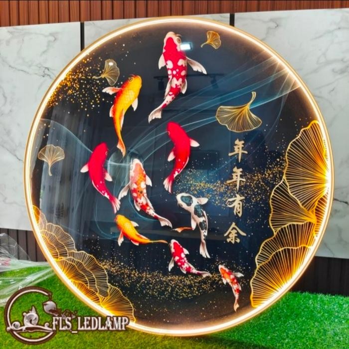 Painting Led Fengshui Nian Nian You Yu 80Cm Remote Lukisan Kode 998
