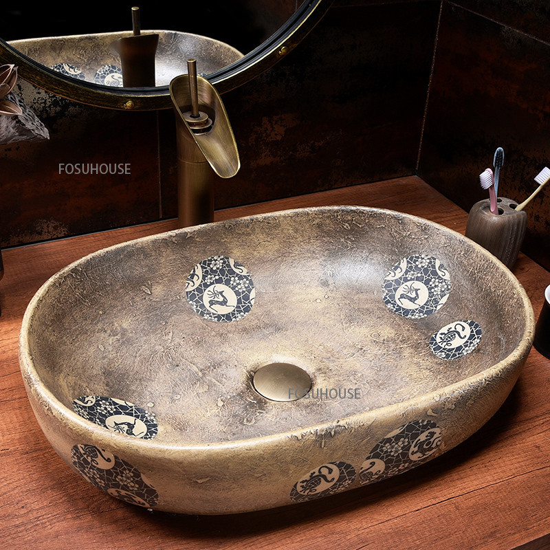 Moroccan Vintage Creative Stage Basin For Bathroom Furniture Ceramic