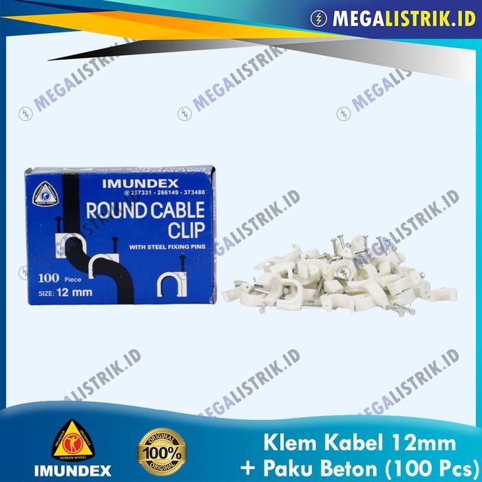 

New Arrival Imundex Klem Kabel 12mm + Paku Beton ( 100 Pcs ) / Klip Kabel / Round Cable Clip Ukuran 12 mm Per Pack Low Price