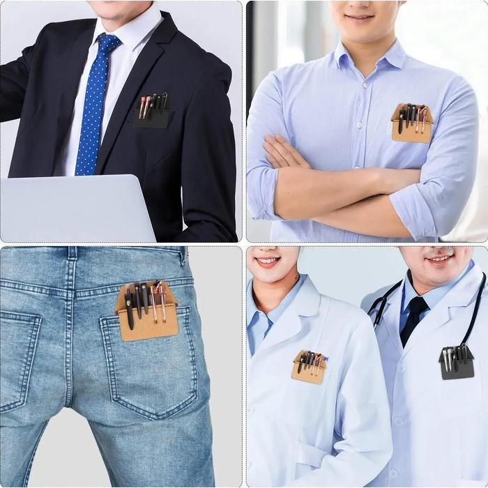 

Pocket Protector Leather Pen Pouch Holder Organizer Handmade Pencil Pocket Holder for Lab Coat Shirt