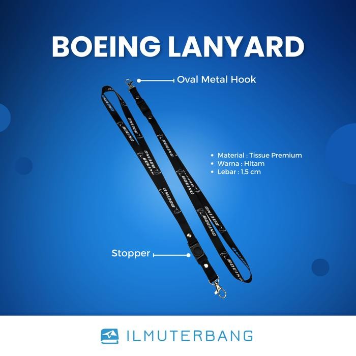 

Lanyard / Tali ID Card Boeing Premium 2 Sisi Ilmuterbang Warna Hitam