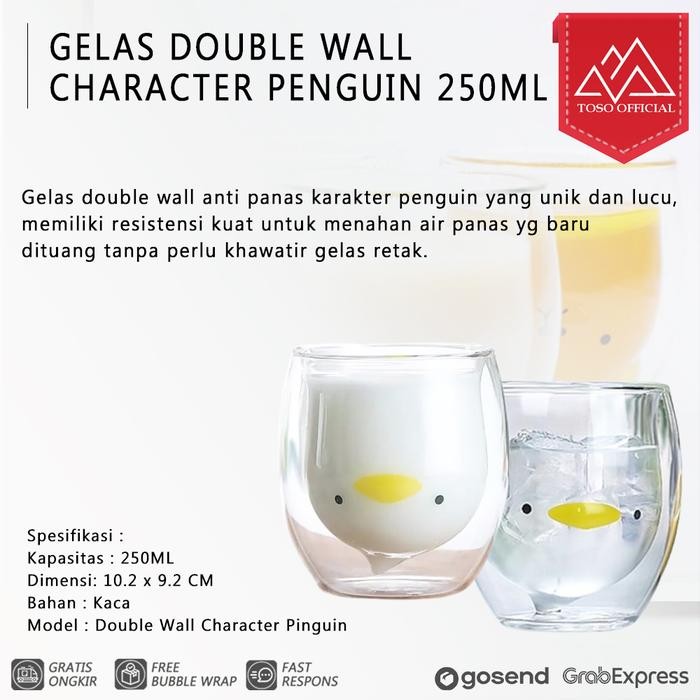 Terlaris Gelas Double Wall Penguin 250Ml Gelas Unik Karakter Pinguin Cup Glass