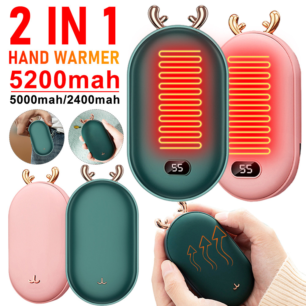 2 in 1 Electric Hand Warmer With Digital Display Constant Temperature Mini Hand Warmer Power Bank Po