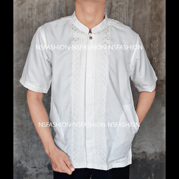 Baju Koko Pria Muslim Size M Lengan Pendek Semi Sutra Putih Amran