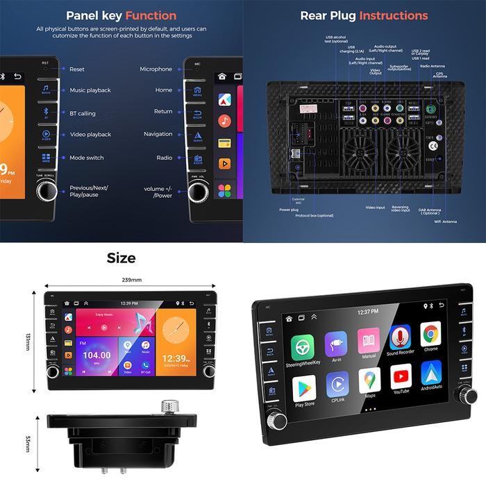 HEAD UNIT DOUBLE DIN ANDROID 12 WITH CARPLAY ANDROID AUTO 9 INCH 4+32G