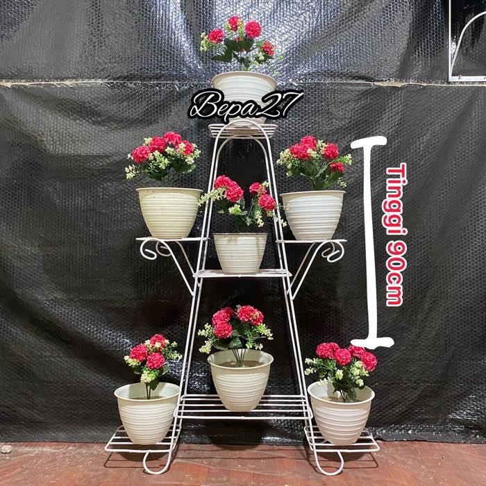 PREMIUM Rak Bunga Besi Standing Pot Bunga Stand Bunga Berbahan Besi Beton Nesser Warna Hitam Dan
