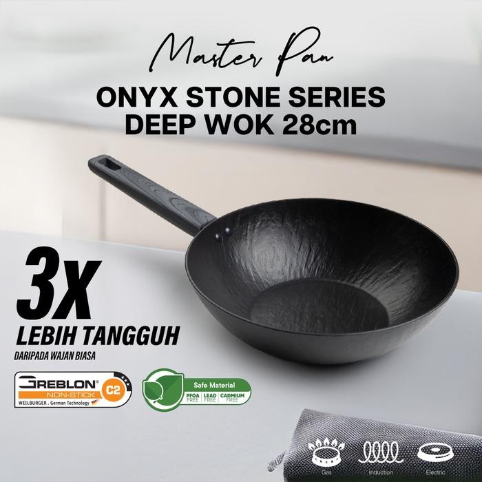 Master Pan Onyx Stone Wajan Anti Lengket 28 Cm Non Stick Open Wok