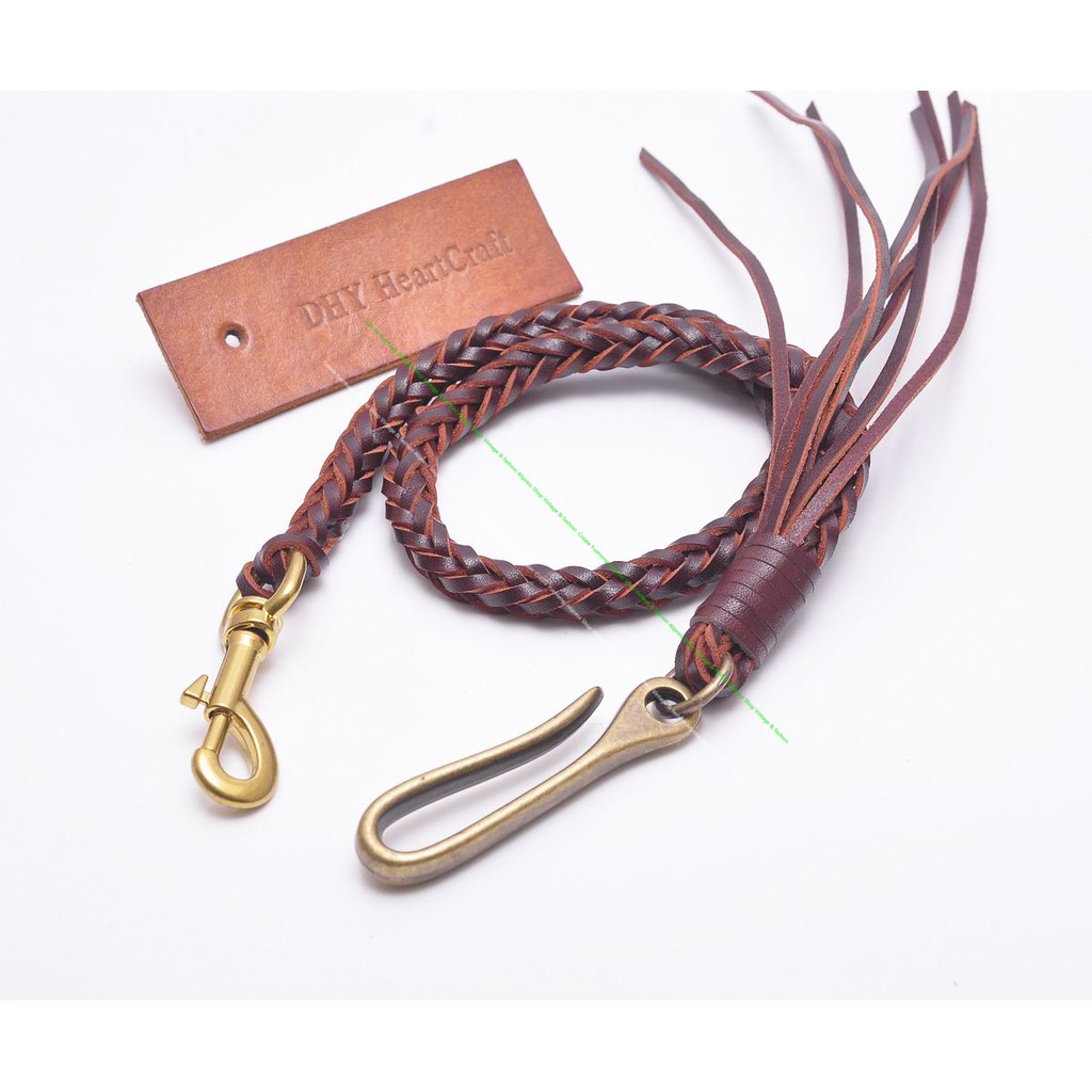 24" Handmade Braided Leather Biker Ranger Punk Motocycle Safe Wallet Chain Trucker Purse Leather Cha