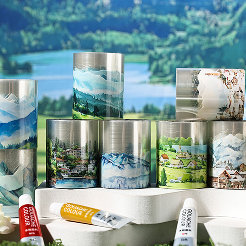 

4rolls/box Soft Island Series Boxed Tape Handbook Material Art Tape DIY Diary Notebook Gift