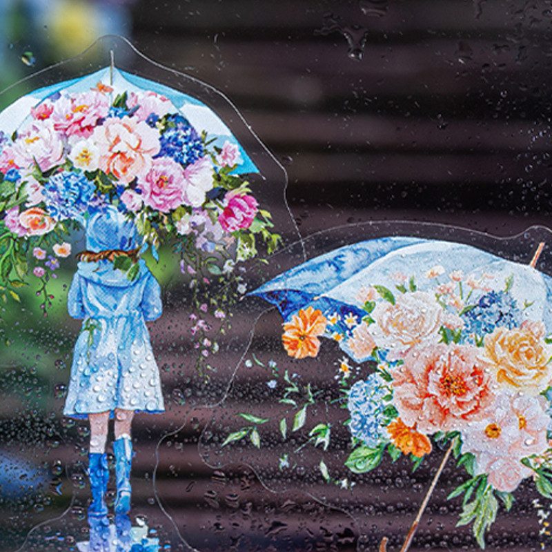 

60pcs Rainy Lane Blossom Series Umbrella Theme Landscaping Stickers Handbook Material DIY