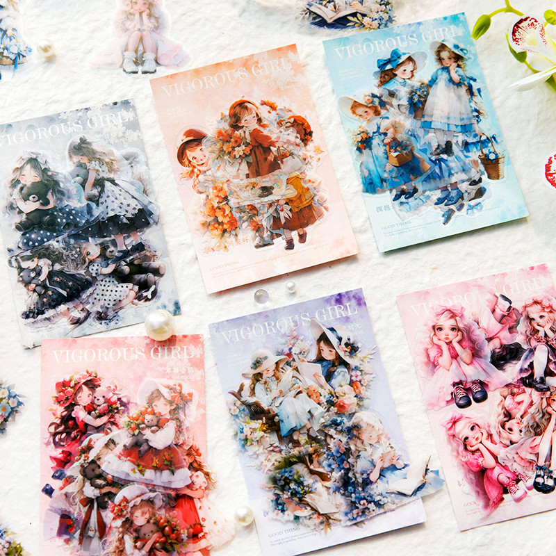 

6 Style 10 Pcs/pack PET Texture Cute Girl Theme Material Stickers DIY Cup Glass Dairy