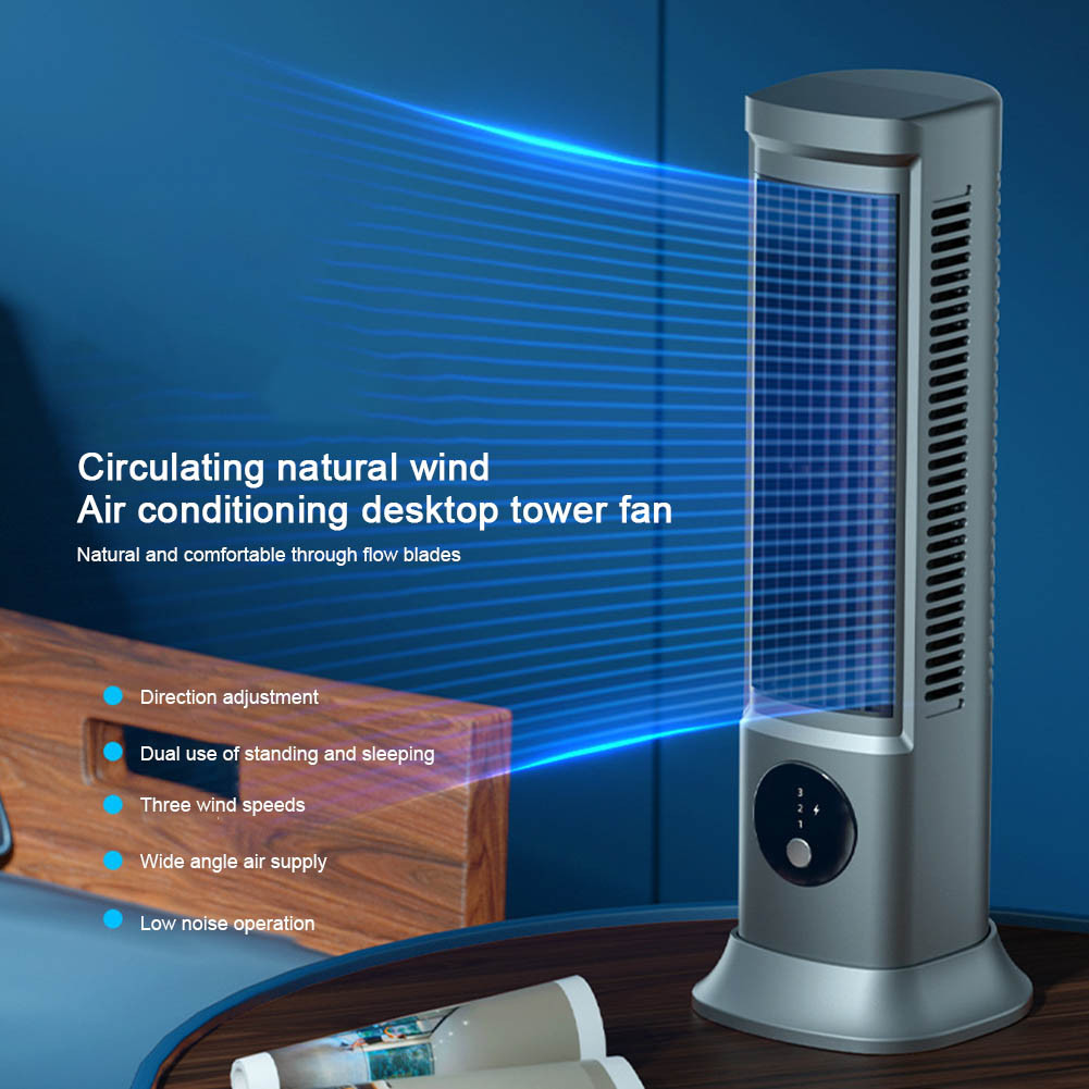 Desk Tower Fan USB Rechargeable 3 Speeds Quiet Air Cooler Tabletop Air Conditioner Portable Tower Fa
