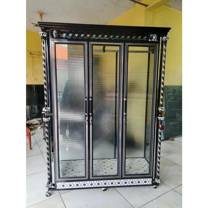 Lemari Kaca 3 Pintu Full Gantung / Almari Pakaian Kaca Aluminium 3