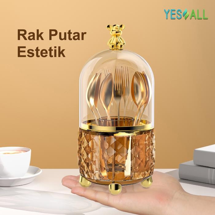Terlaris YESALL Rak Makeup Kosmetik Crystal Transparan Aesthetic - Rak Kosmetik Putar 360 Derajat
