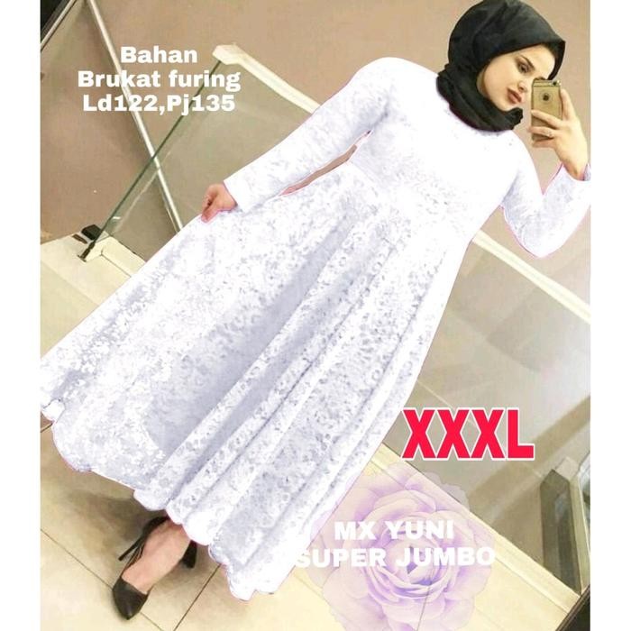 6H27 Maxi Yuni/Gamis Full Brukat/Gamis Pesta Muslimah/Ukuran =L-Xl-3Xl/Jumbo/Belakang