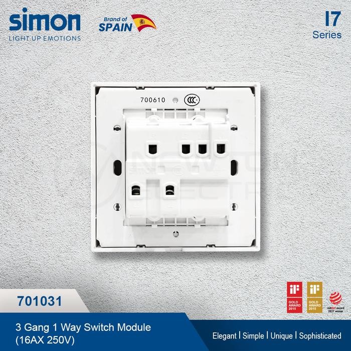 Simon I7 Saklar 3 Gang 1 Arah - White (Tanpa Frame)