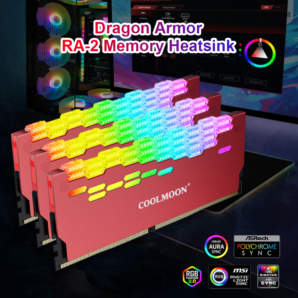 COOLMOON RA-2 RAM Memory Bank Heat Sink Cooler ARGB Colorful Flashing